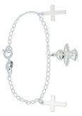 Pulseira infantil folheada a prata c/ crucifixos e anjinho